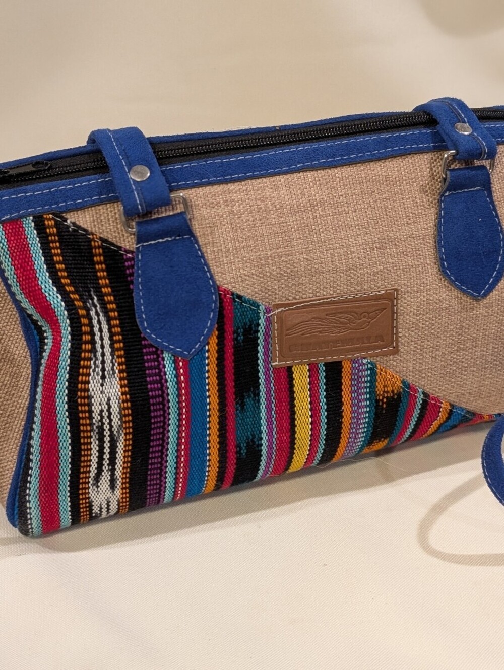 NWOT Guatemala Woven Textile Crossbody Bag Blue Suede Boho Artisan Purse